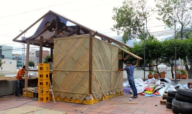 Mockup of Shigeru Ban's recent desaster relief shelters for Ecuador